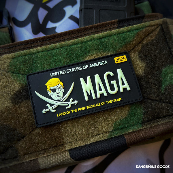 Dangerous Goods® Calico Trump MAGA License Plate Morale Patch