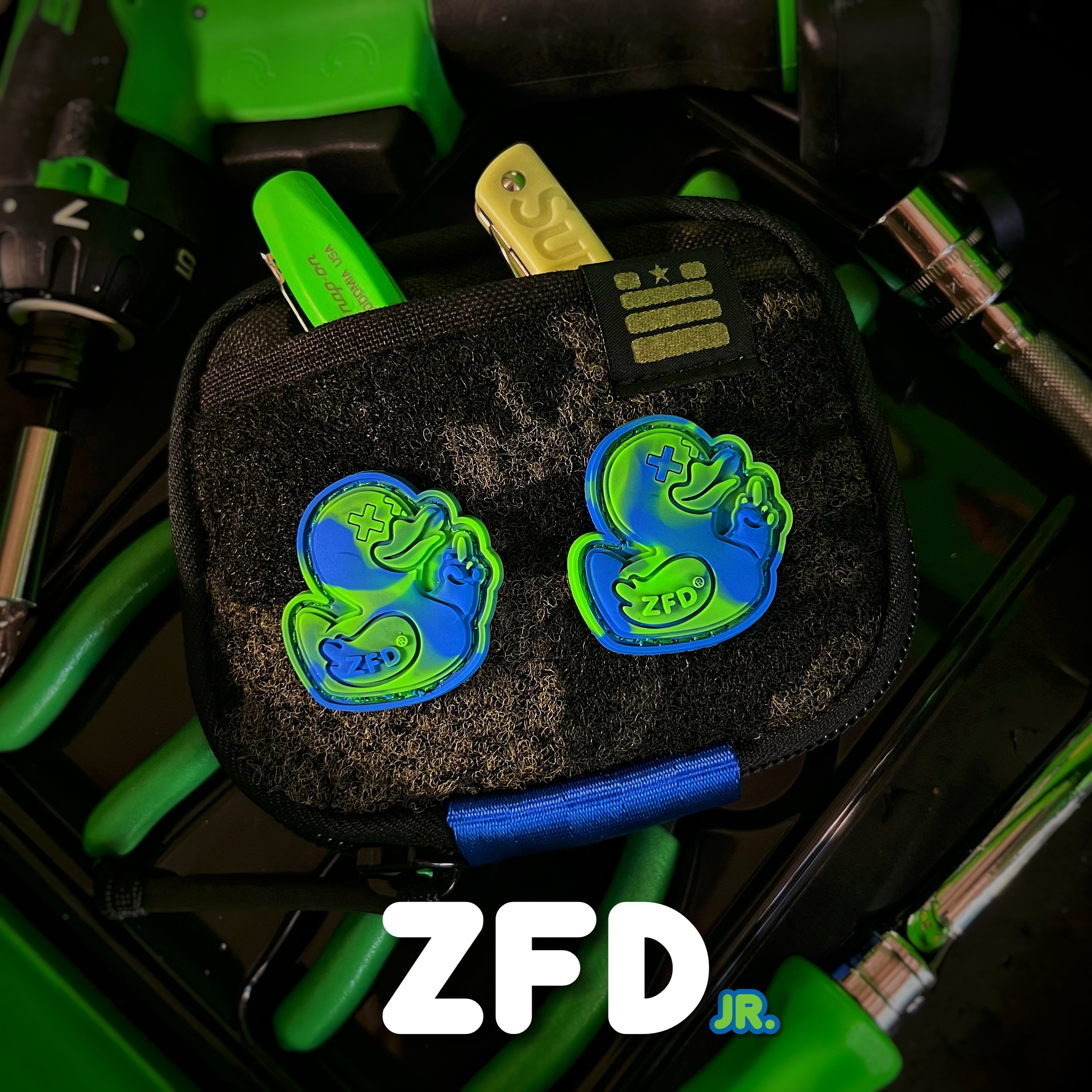 Zero Fucks Duck® ZFD Jr. Tie Dye Ranger Eye Patch - V4 Green & Blue