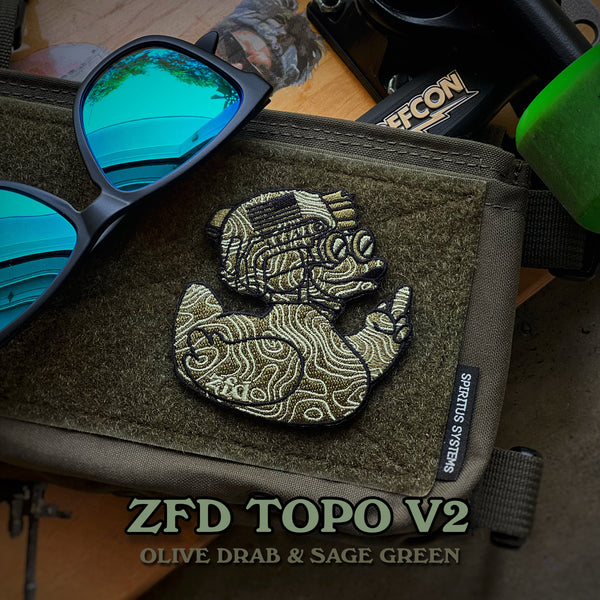 Zero Fucks Duck® Topographic Tactical Duck Patch - V2 Olive Drab & Sage Green