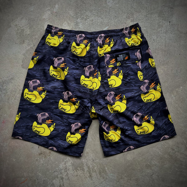 Zero Fucks Duck® OG Yellow Duck Black Tiger Camo Shorts