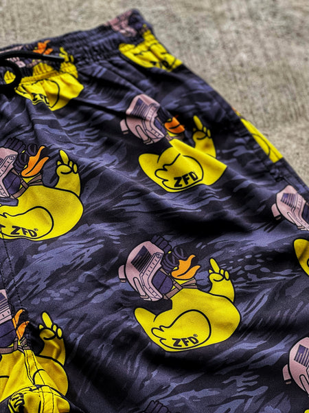 Zero Fucks Duck® OG Yellow Duck Black Tiger Camo Shorts