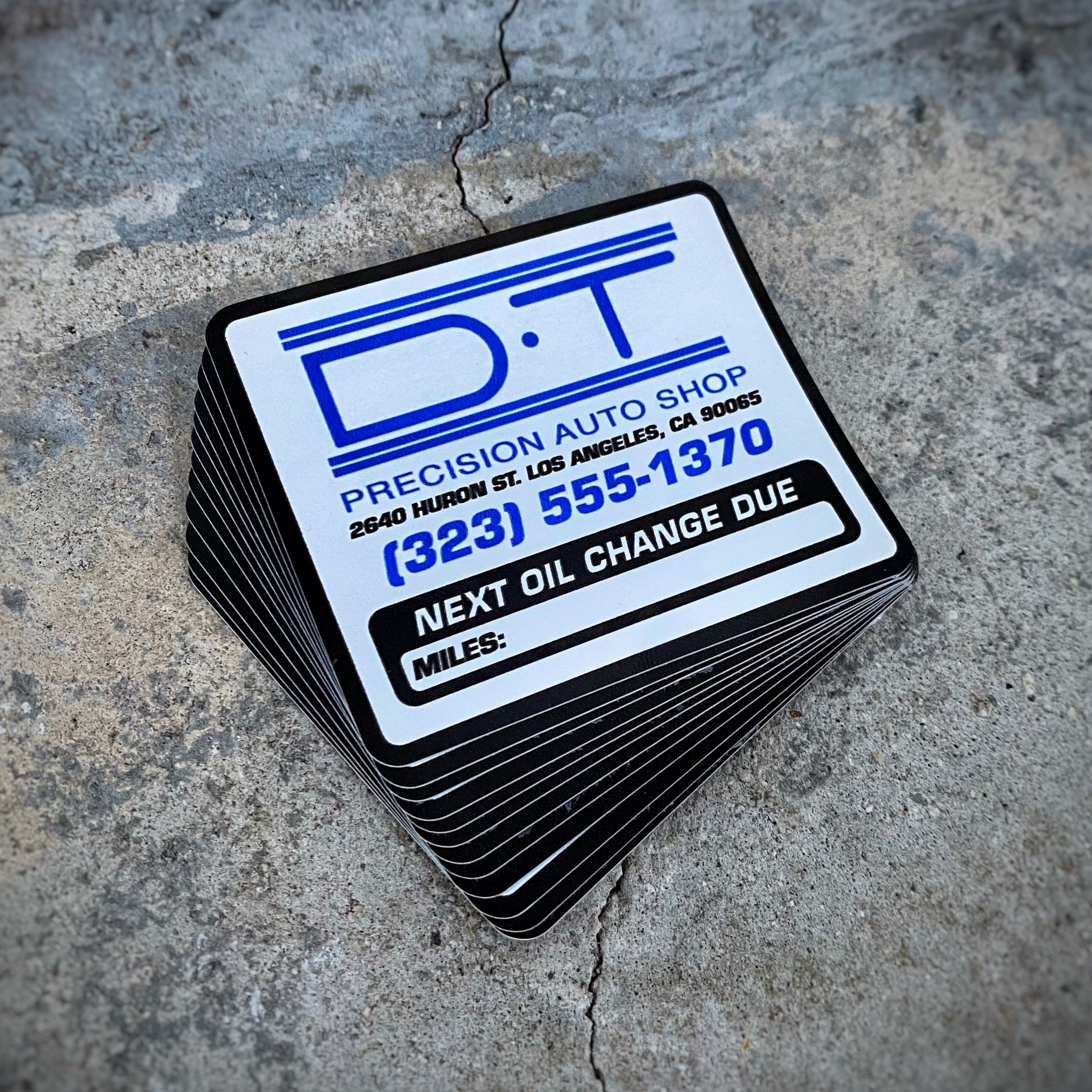 DT Precision Auto Shop Oil Change Sticker
