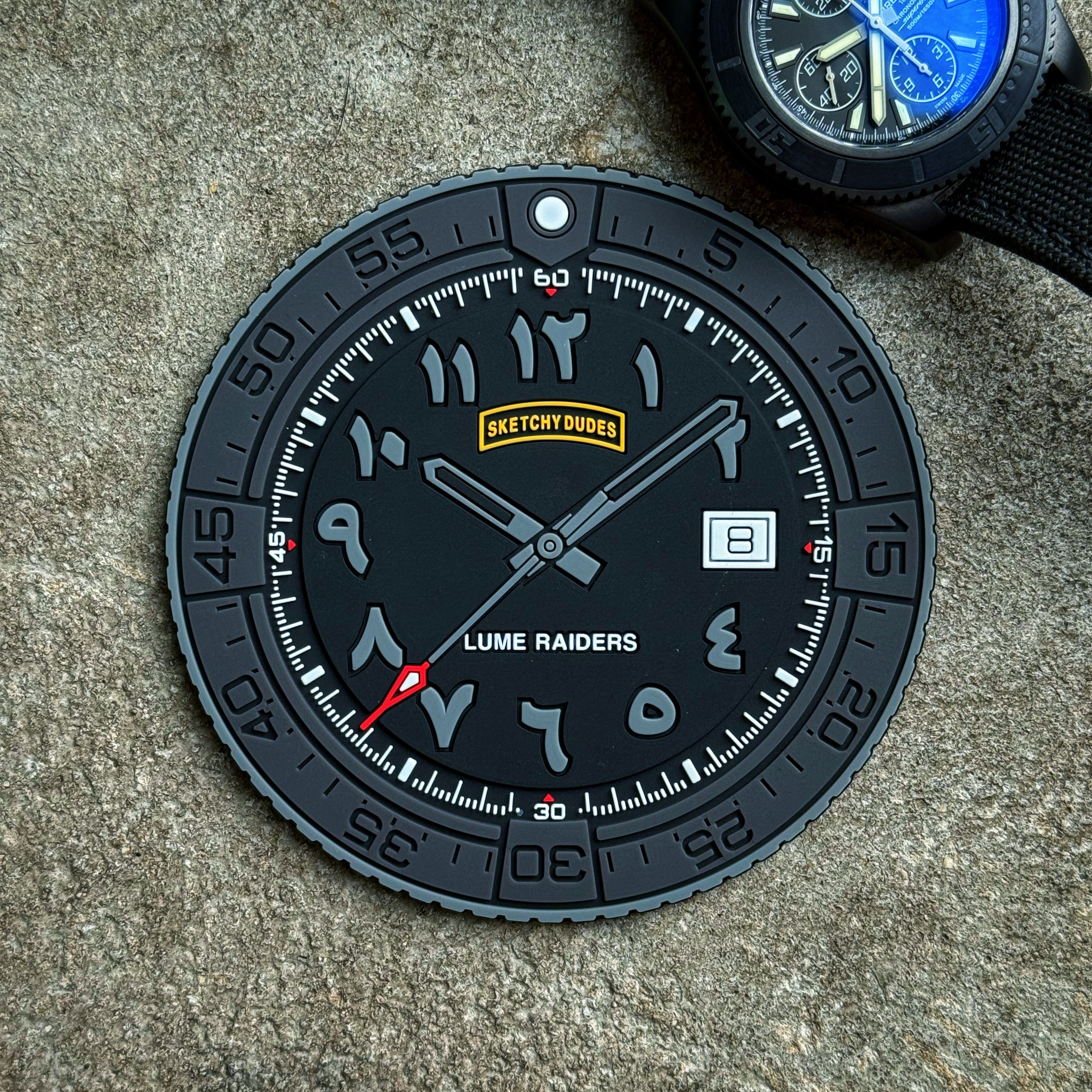 Lume Raiders™ Sketchy Dudes Arabic Dial Watch Drink Coaster