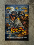 Movie poster for 'War & Peace' with two men in military gear against a night sky.