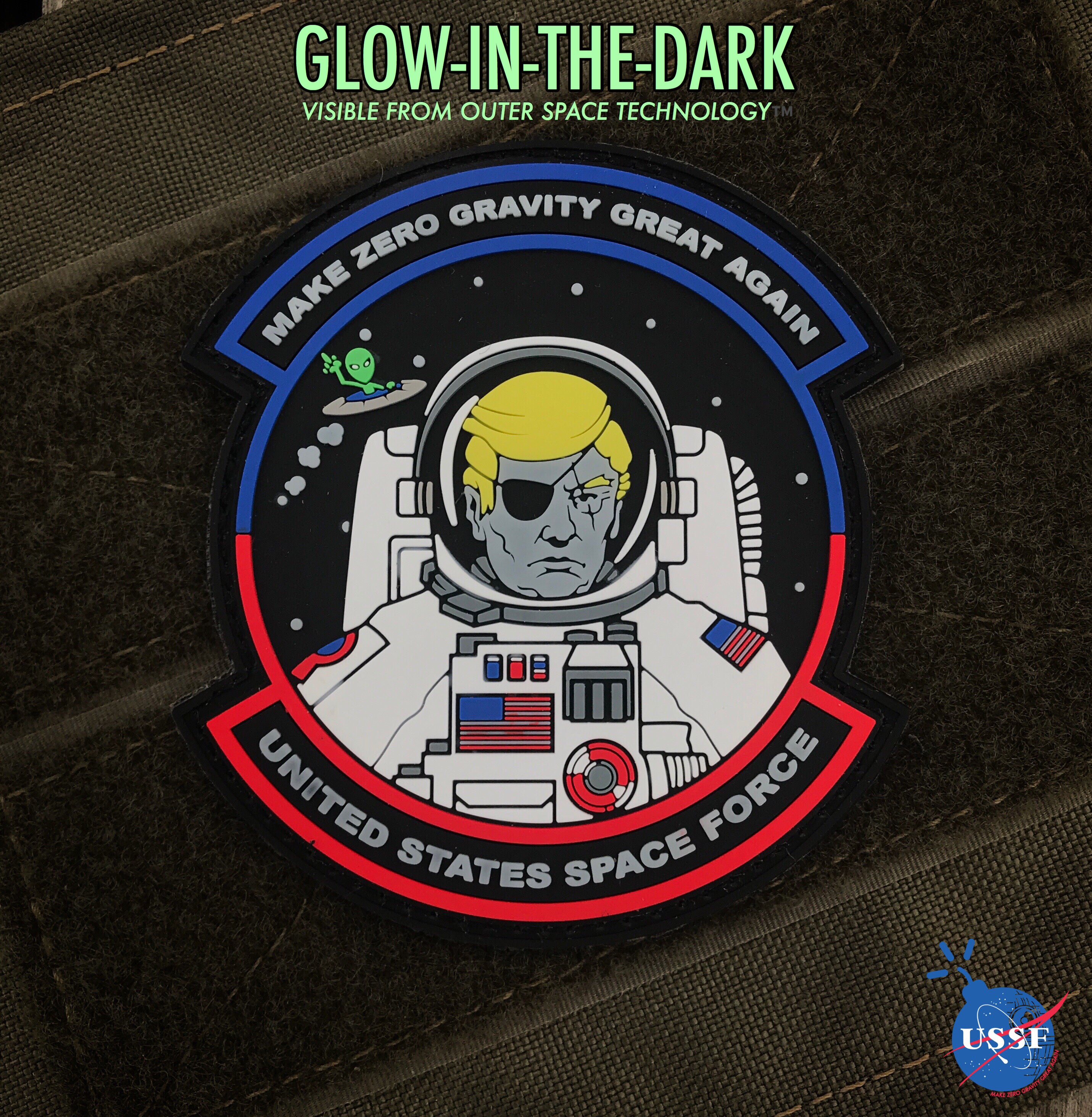 Dangerous Goods® Donald Trump USSF Space Force 3D PVC Morale Patch - Glow In The Dark