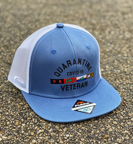 Dangerous Goods® Quarantine Veteran Trucker Hat - Ocean Blue / White Mesh