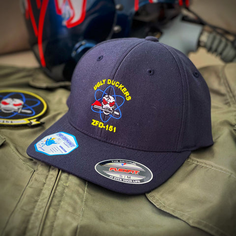 Zero Fucks Duck®️ ZFD-151 Ugly Duckers Squadron Flex-Fit Hat - Navy