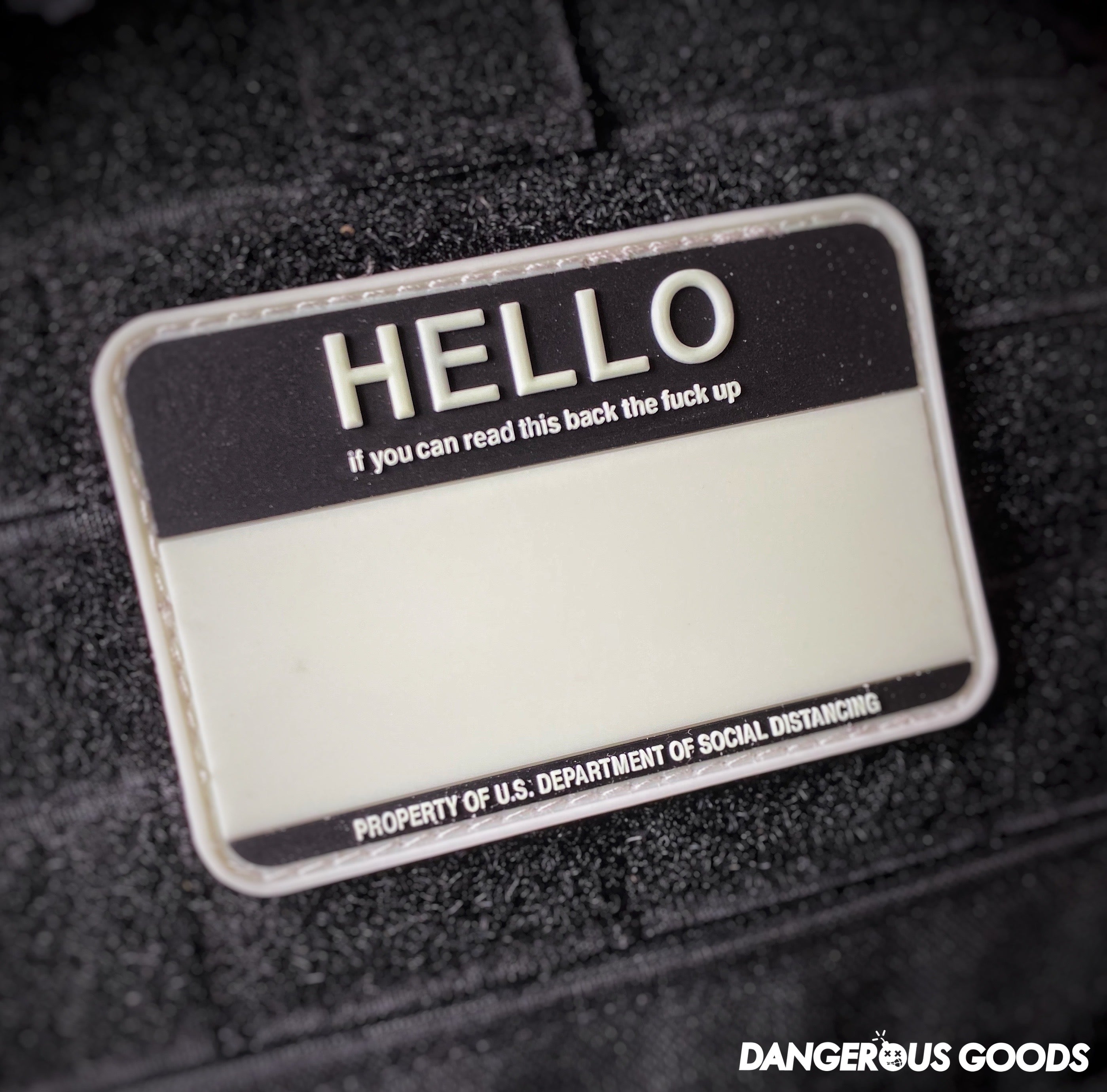 Dangerous Goods® HELLO Back The Fuck Up Name Tag PVC Morale Patch - 2 Colors