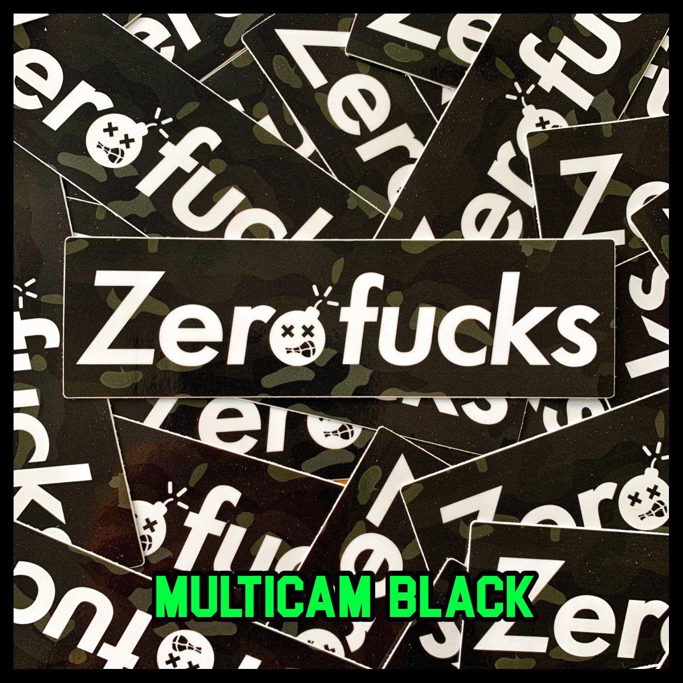 Dangerous Goods®️ Zero Fucks Box Logo 5” Stickers - Multicam Black