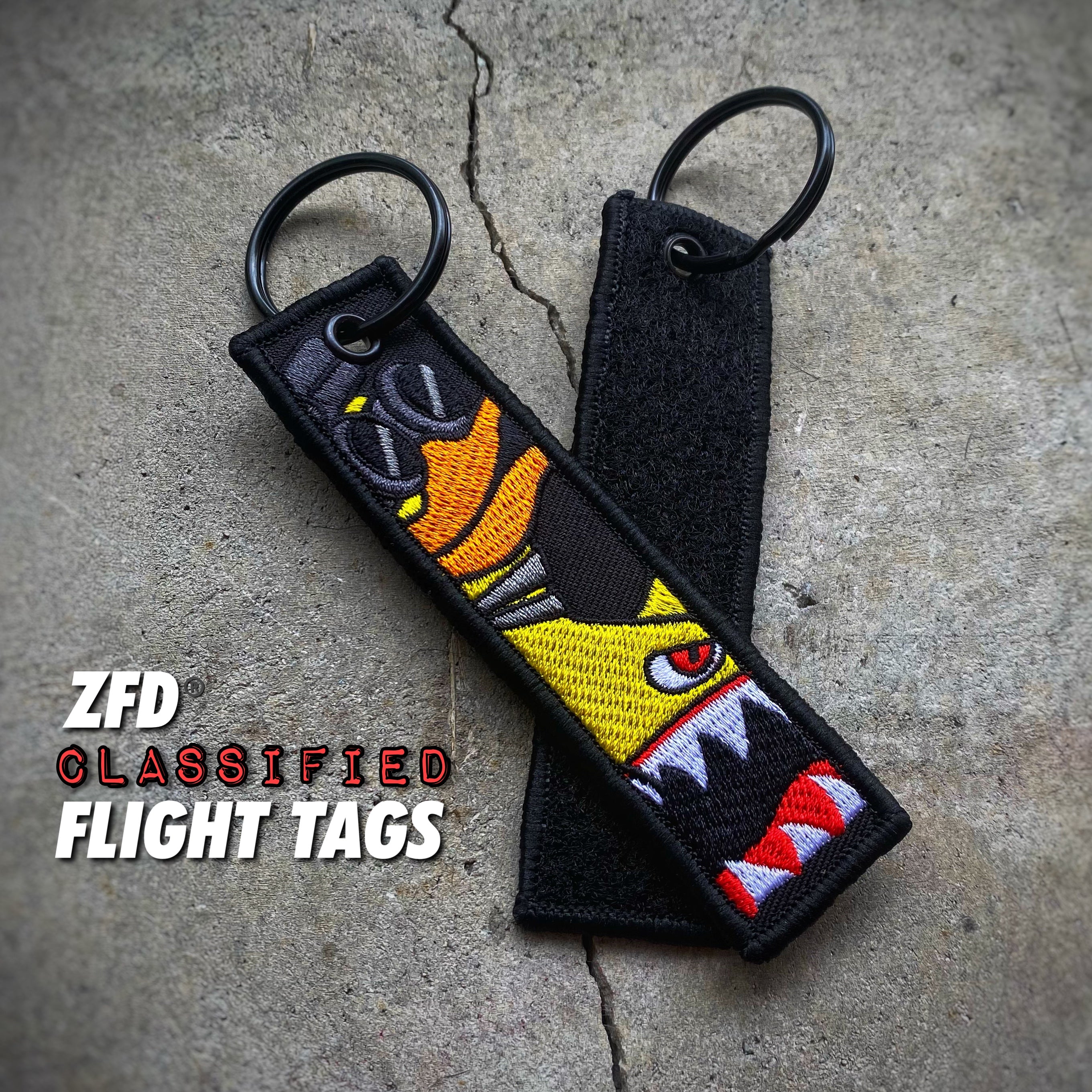 Zero Fucks Duck®️ Classified Hook Fastener Backed Flight Tag Keychain - OG Yellow