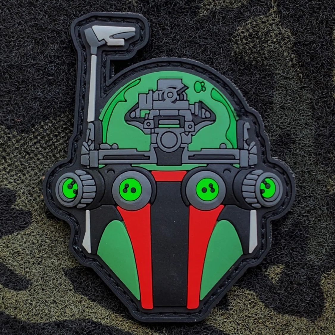 Green black and red stripe Mask wearing night vision goggles PVC rubber patch 