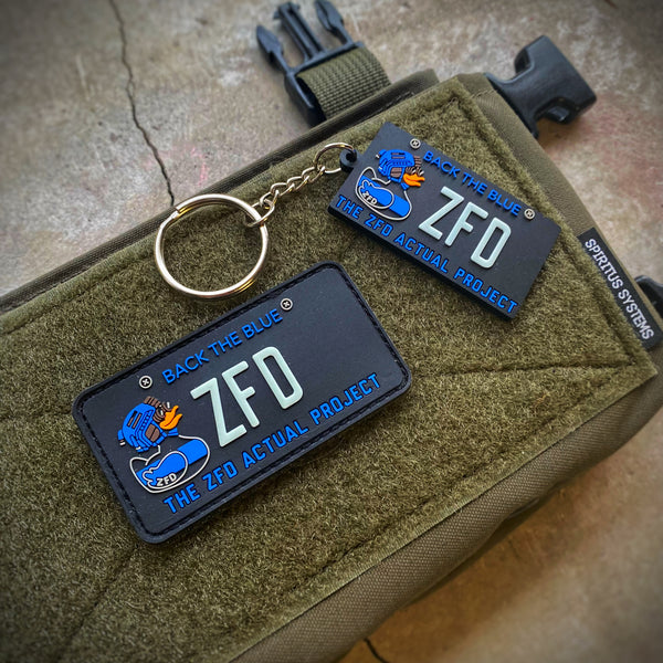 ZFD Actual Project Thin Blue Line PVC Police Patch & Keychain