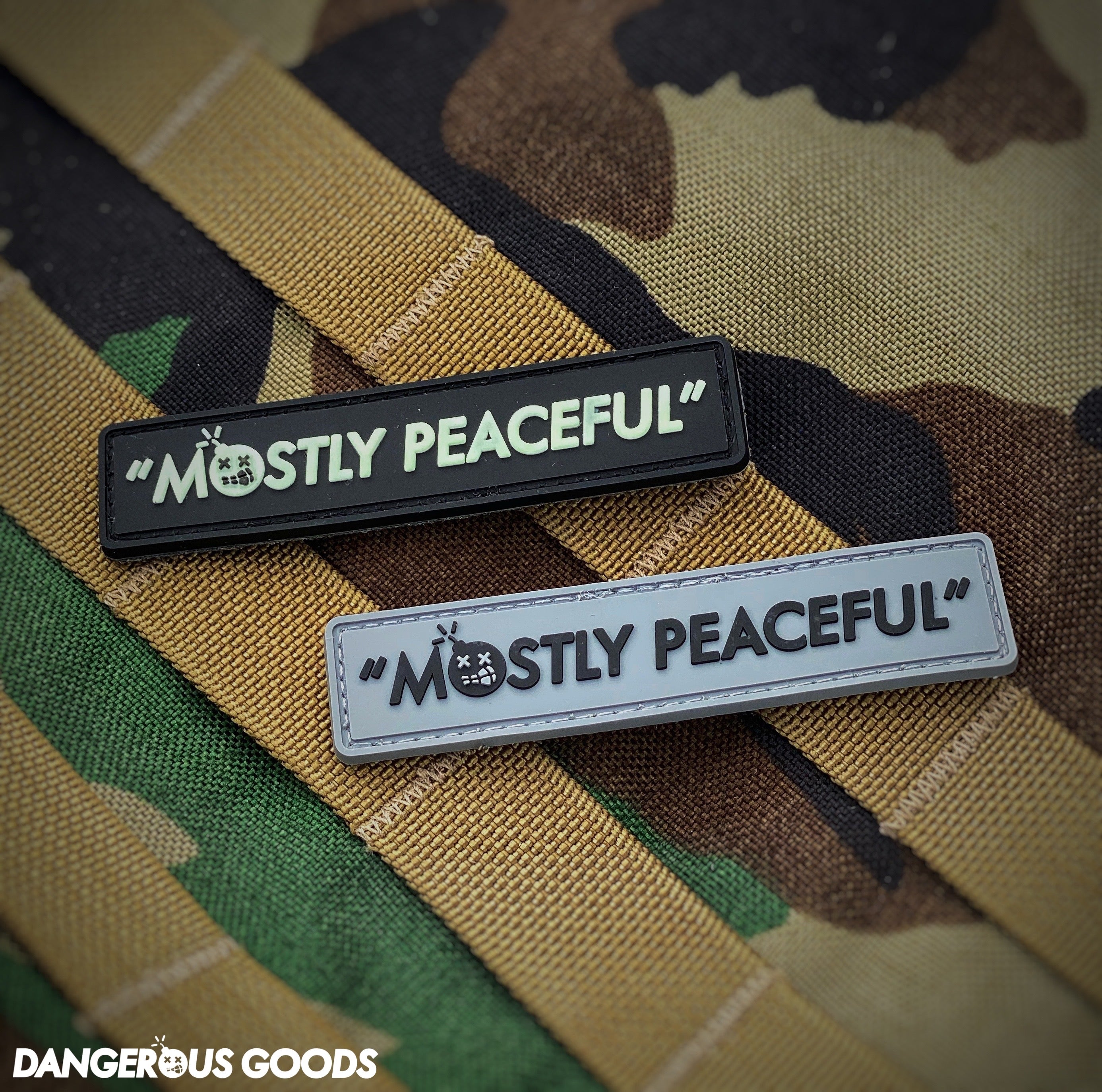 Dangerous Goods™️ “MOSTLY PEACEFUL” PVC Morale Patch - 2 Colors