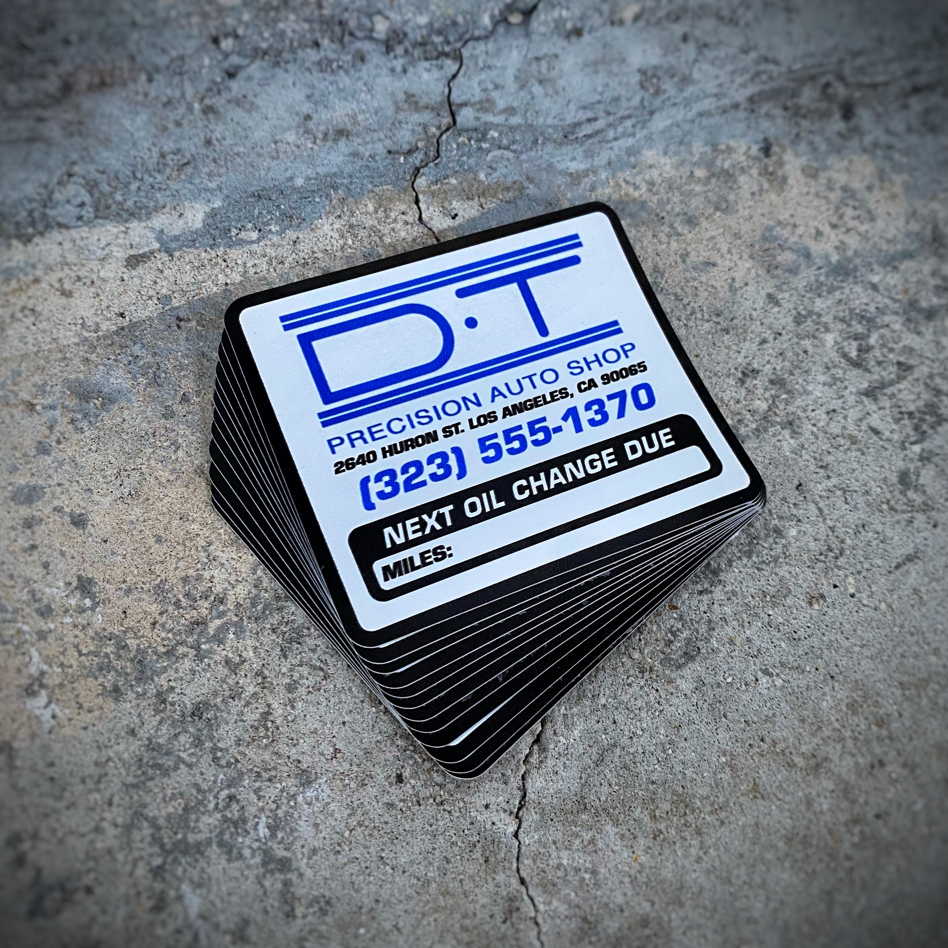 DT Precision Auto Shop Oil Change Sticker