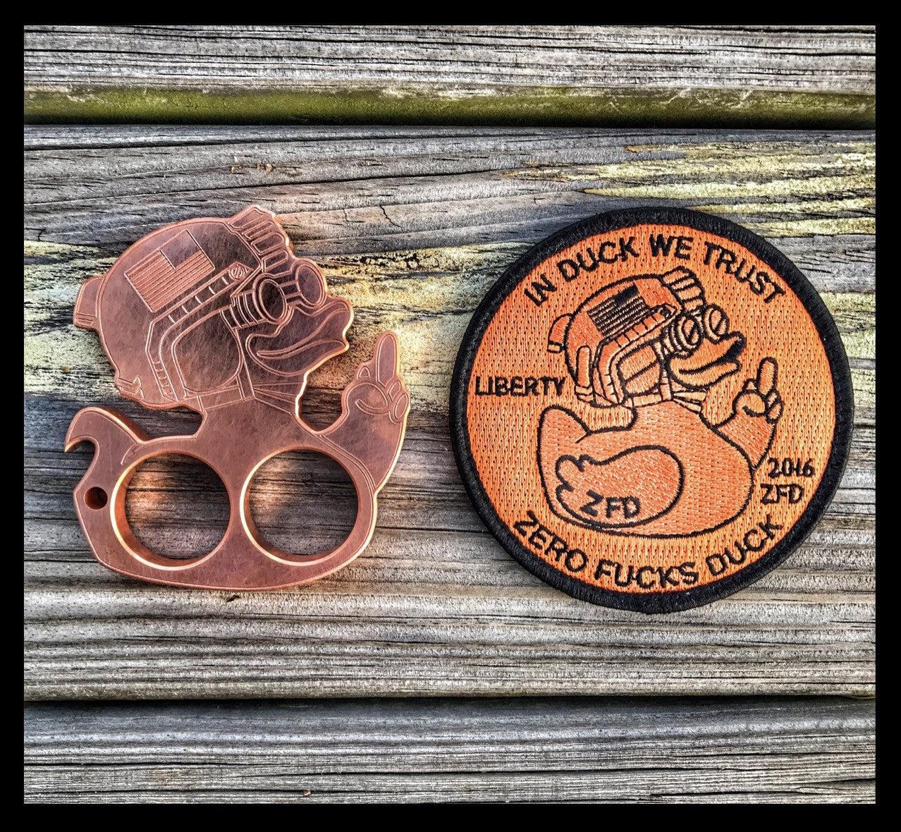 ZERO FUCKS DUCK KNUCK LIMITED EDITION BOTTLE OPENER PATCH SET - COPPER