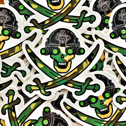 Skullcruhers™ Jolly Roger Night Vision Skull Woodland Camo Sticker