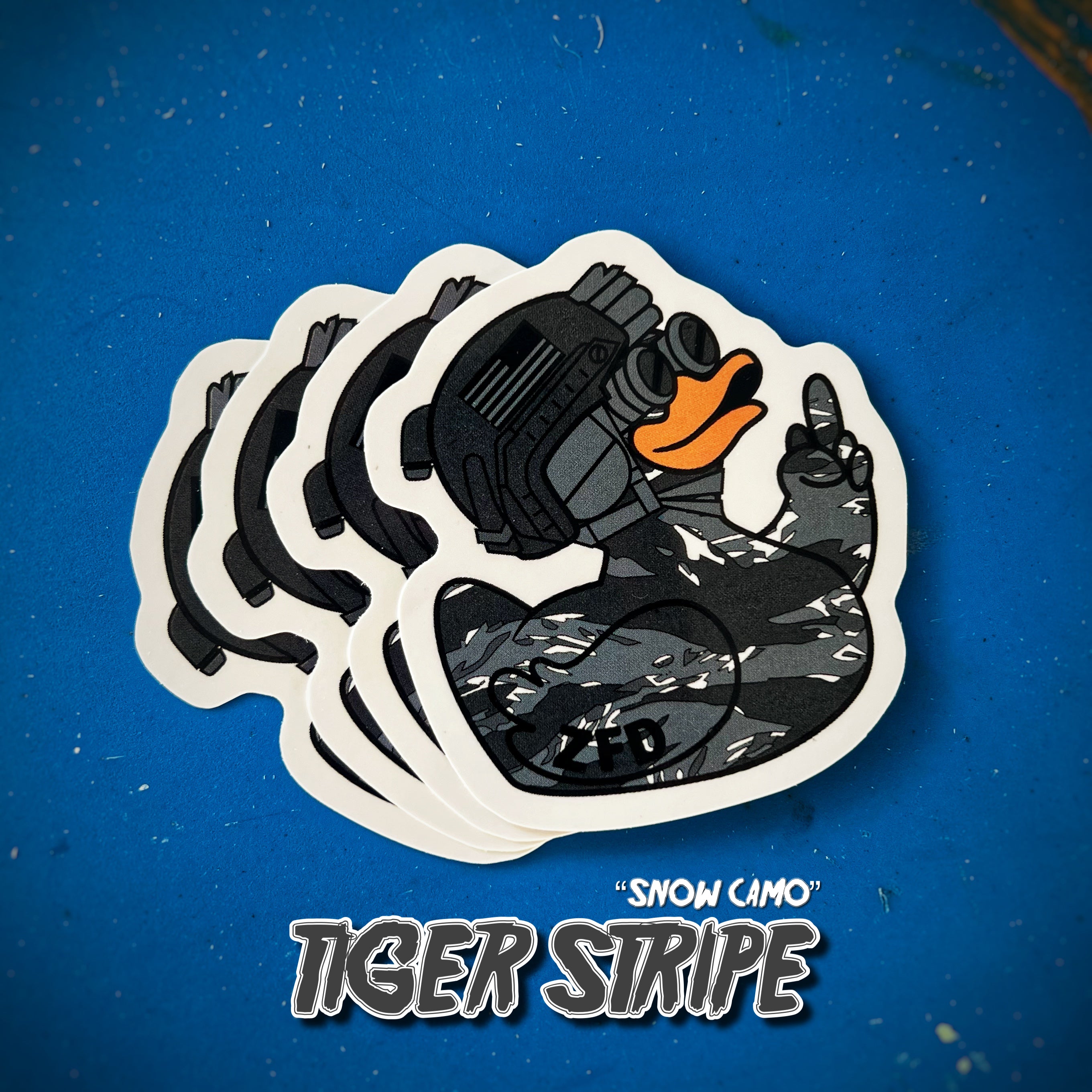 Zero Fucks Duck®️Classified Tiger Stripe Snow Camo Sticker